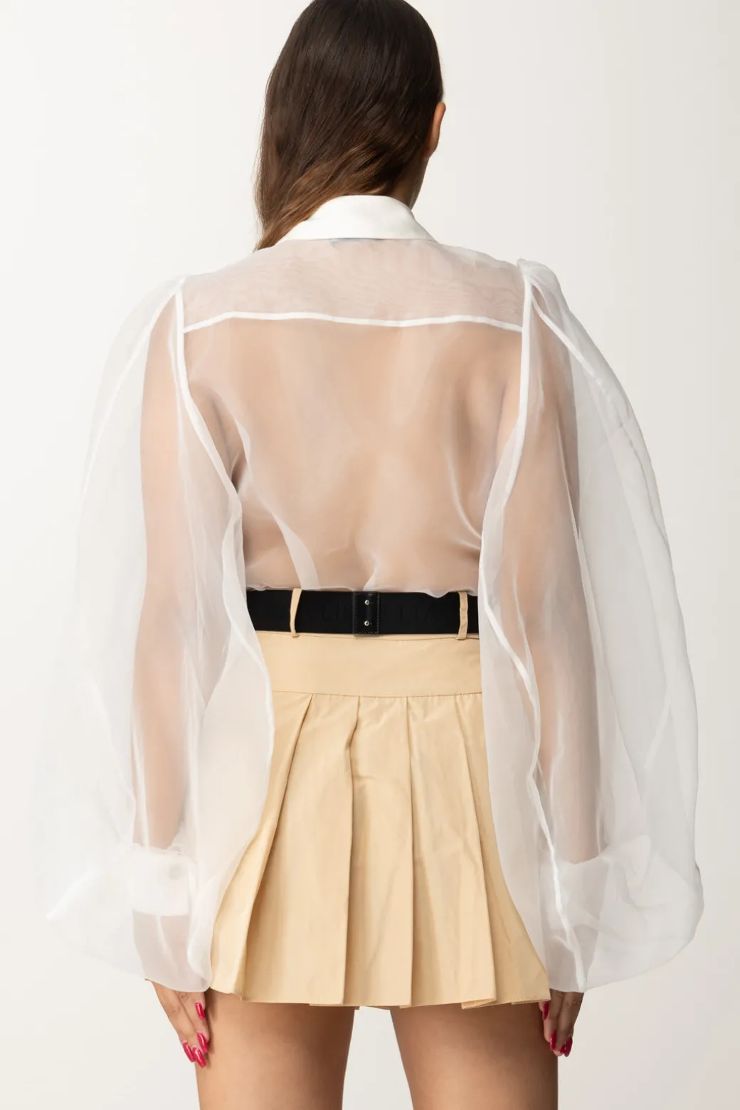 Donna Elisabetta Franchi Camicia a Body In Organza con Plastron