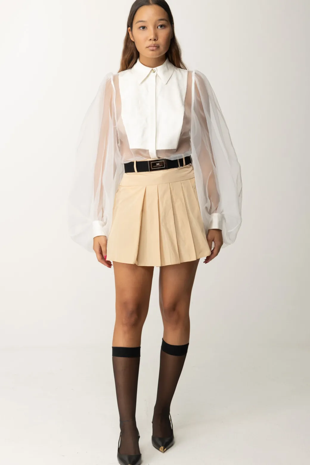 Donna Elisabetta Franchi Camicia a Body In Organza con Plastron