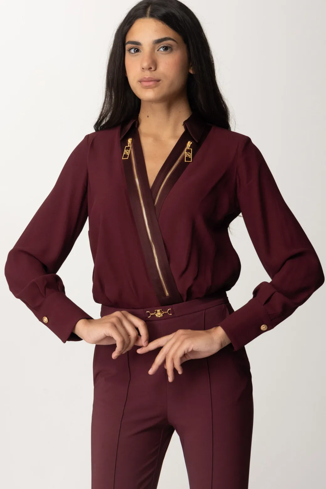 Donna Elisabetta Franchi Camicia Body a Incrocio con Zip