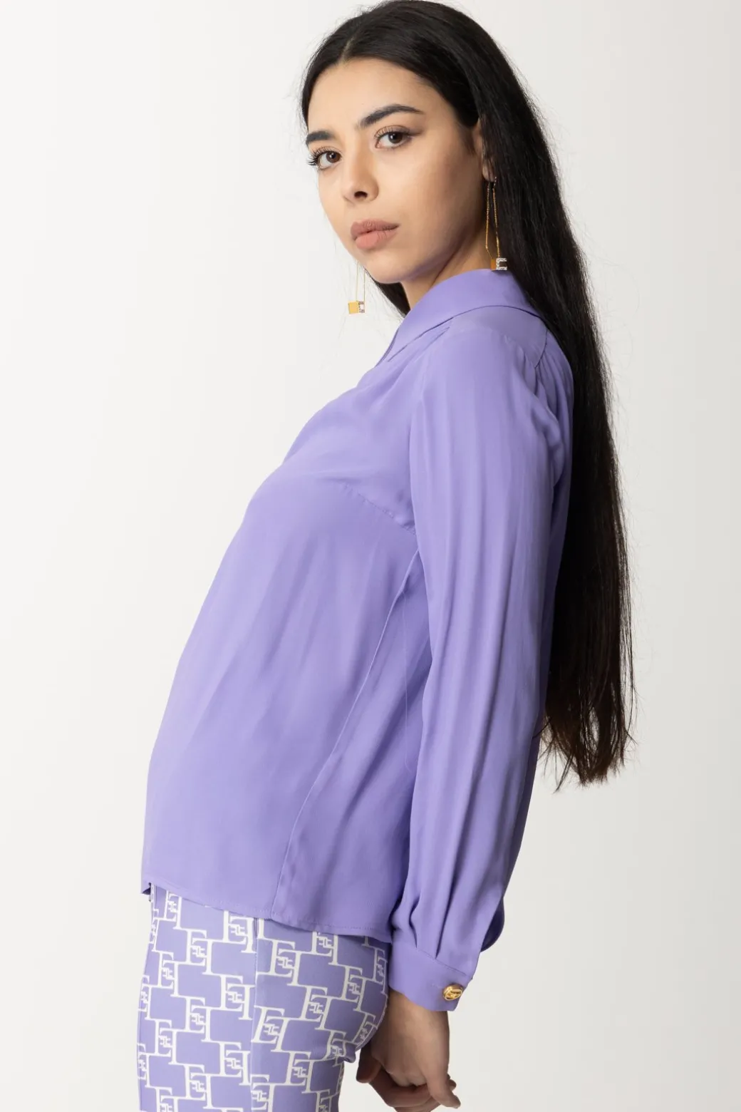 Donna Elisabetta Franchi Camicia con Accessorio Al Collo e Scollo Sul Retro