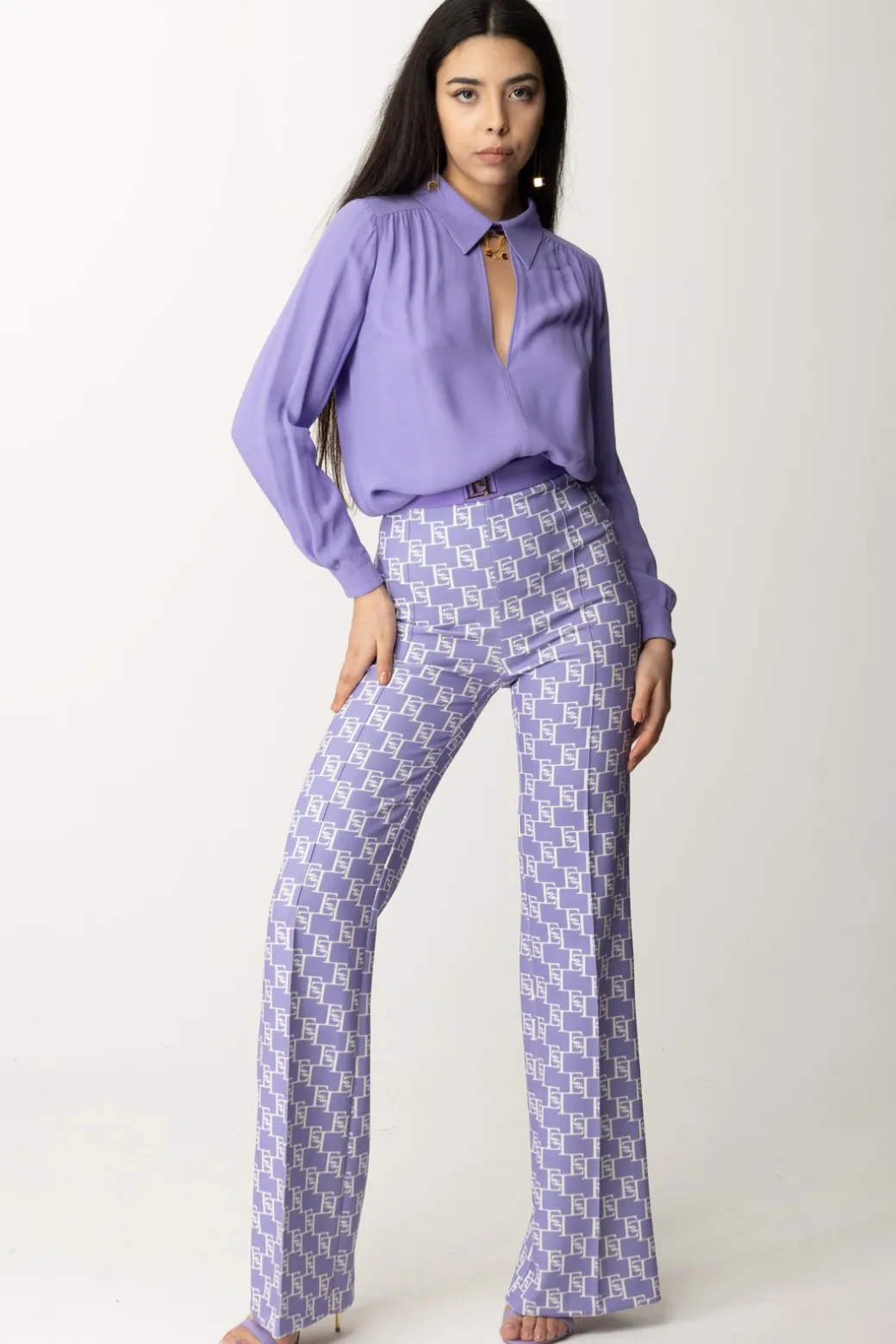Donna Elisabetta Franchi Camicia con Accessorio Al Collo e Scollo Sul Retro