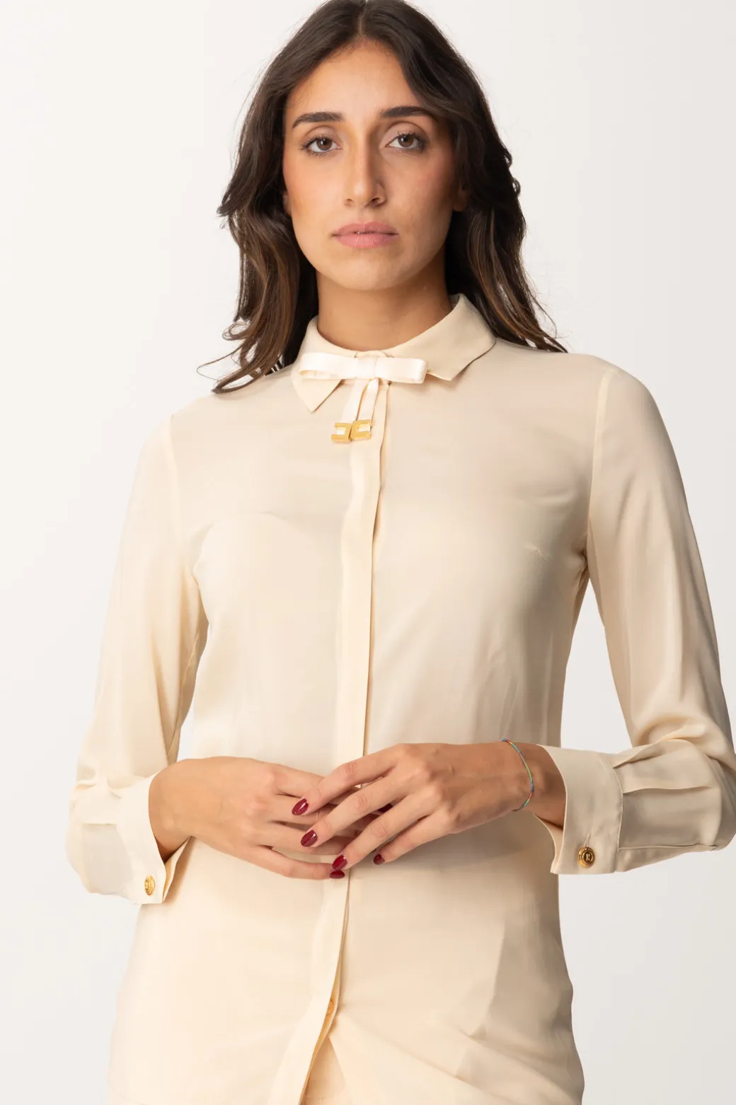 Donna Elisabetta Franchi Camicia con Fiocchetto In Satin