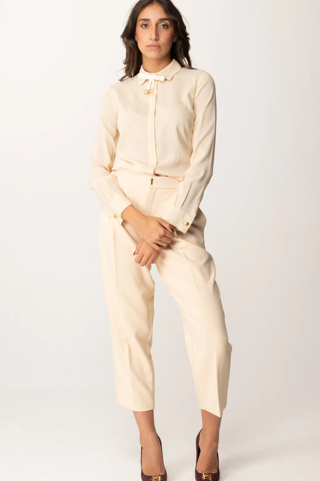 Donna Elisabetta Franchi Camicia con Fiocchetto In Satin