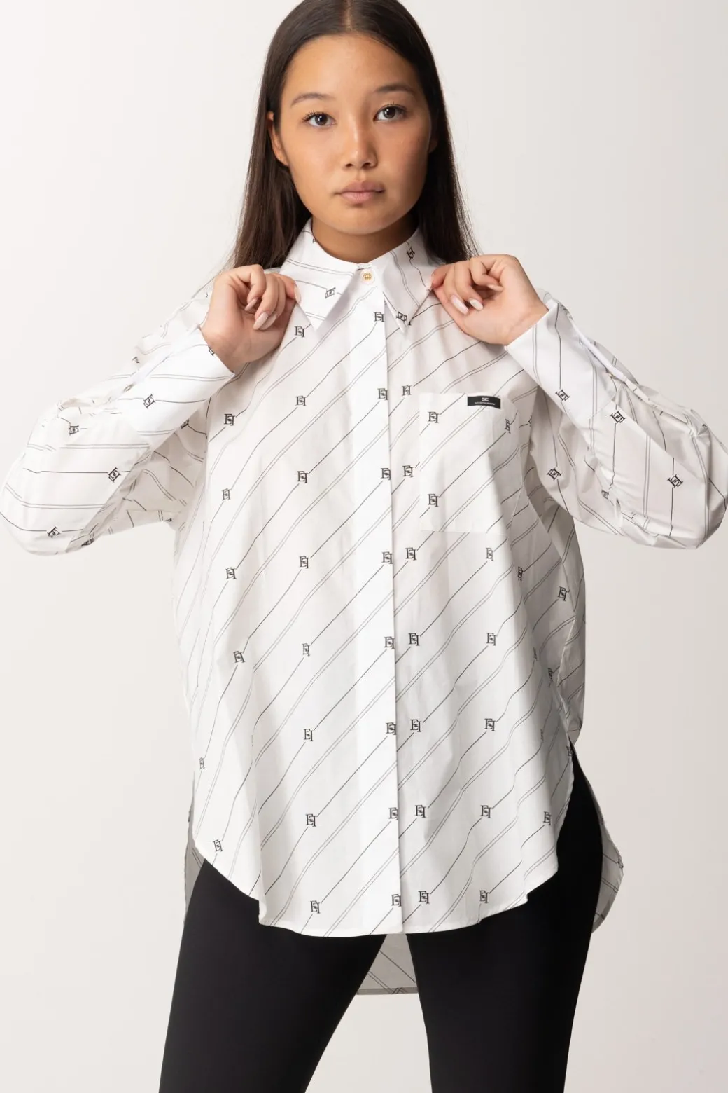 Donna Elisabetta Franchi Camicia con Stampa Righe e Logo