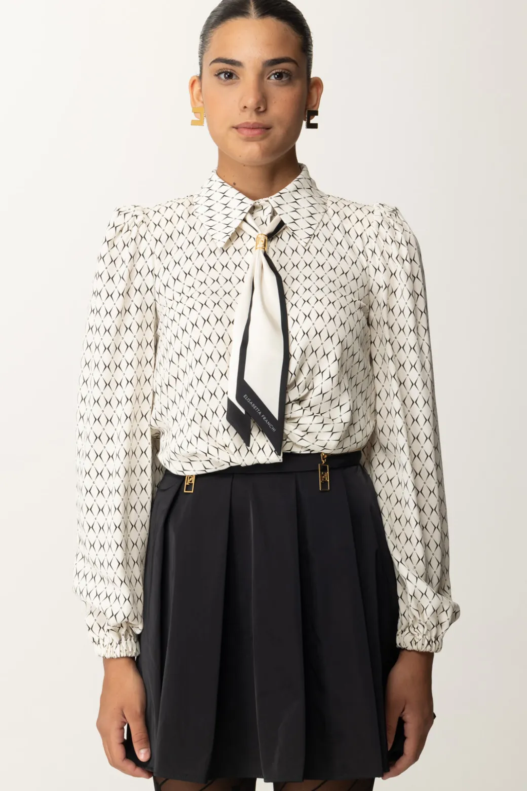 Donna Elisabetta Franchi Camicia Corta In Georgette con Foulard