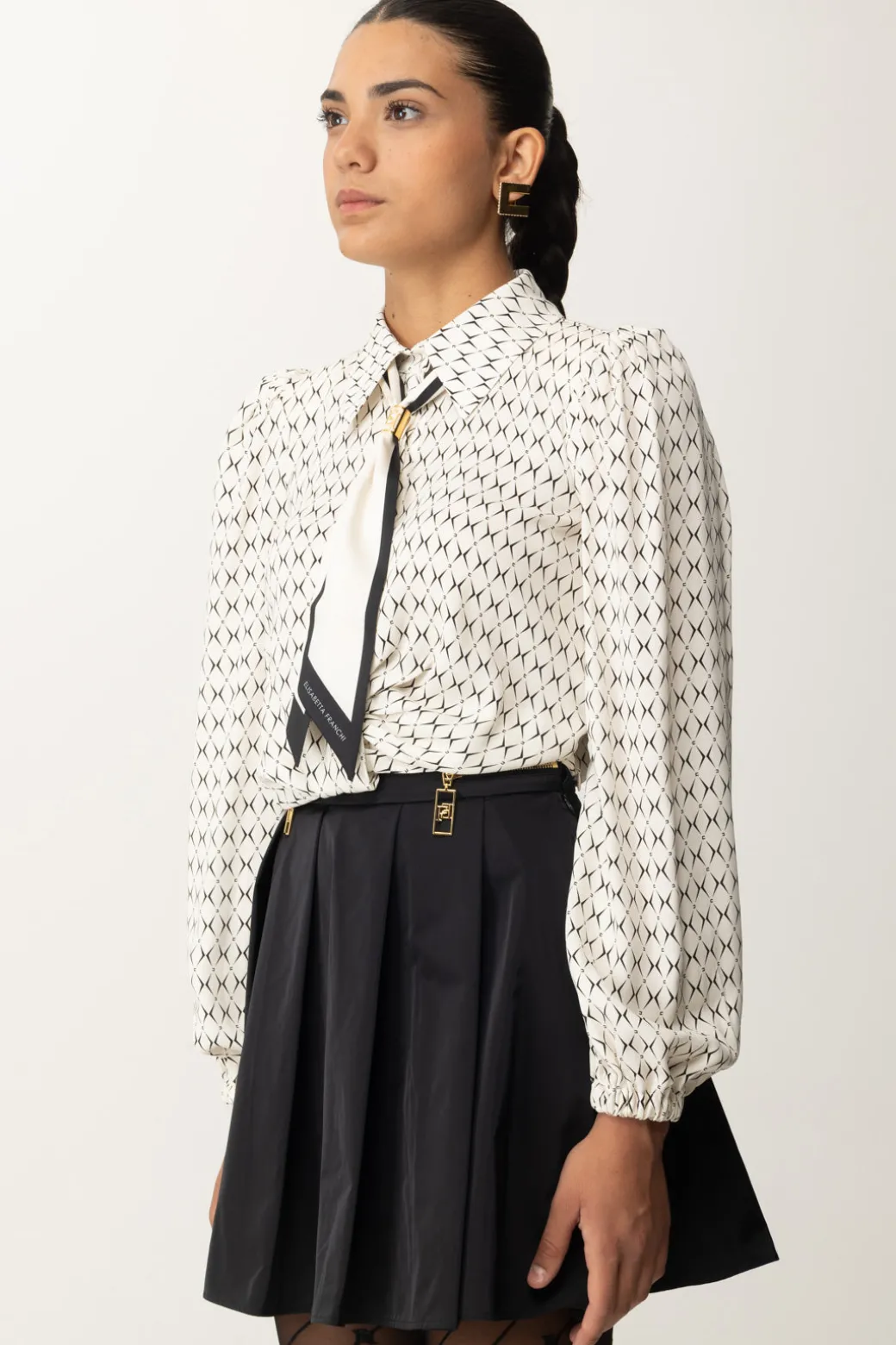 Donna Elisabetta Franchi Camicia Corta In Georgette con Foulard