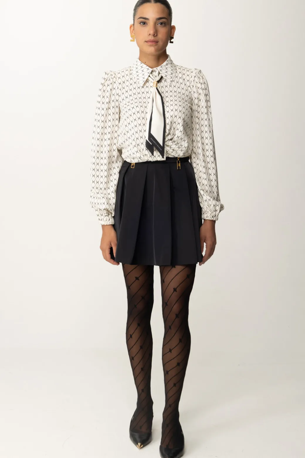 Donna Elisabetta Franchi Camicia Corta In Georgette con Foulard