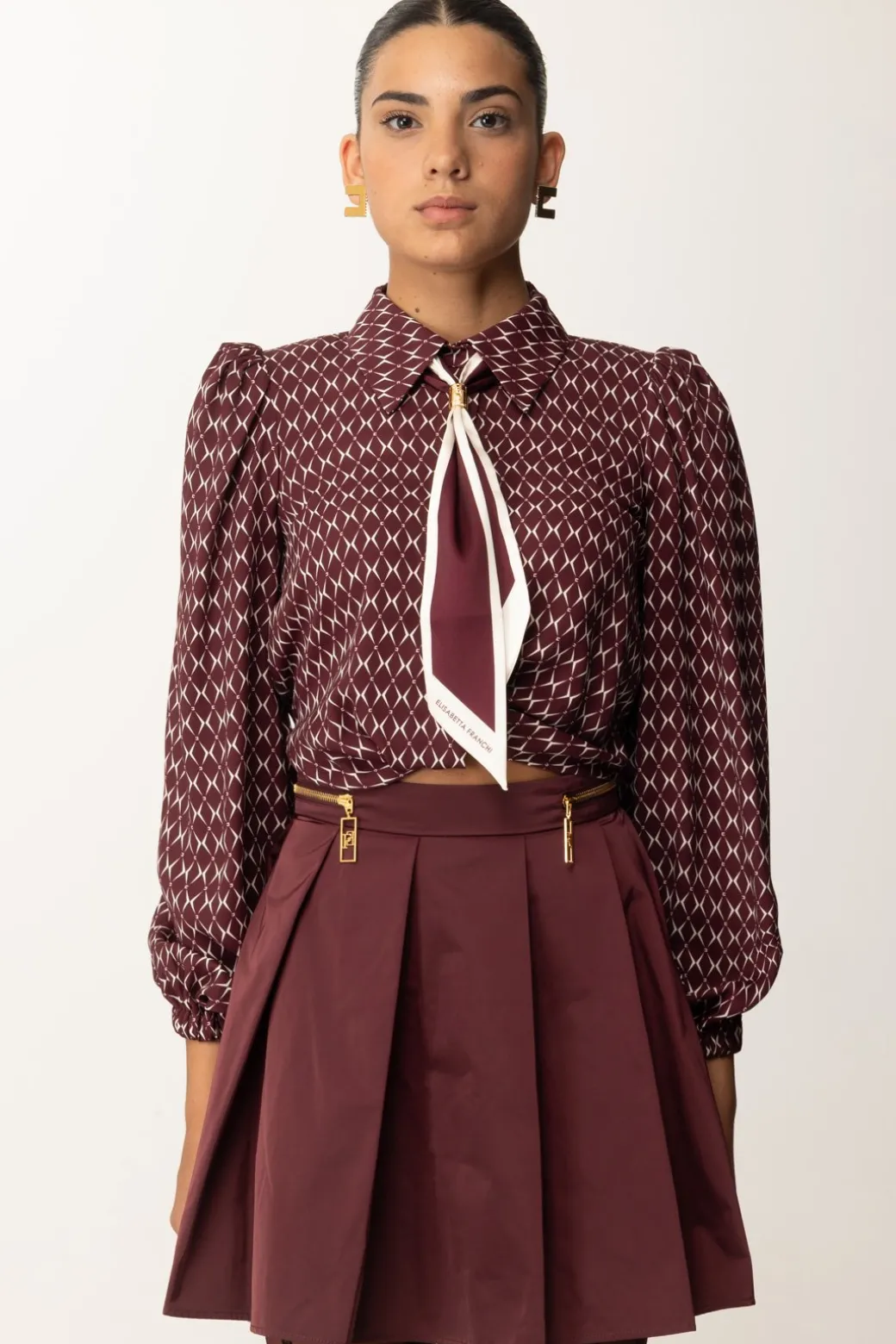 Donna Elisabetta Franchi Camicia Corta In Georgette con Foulard