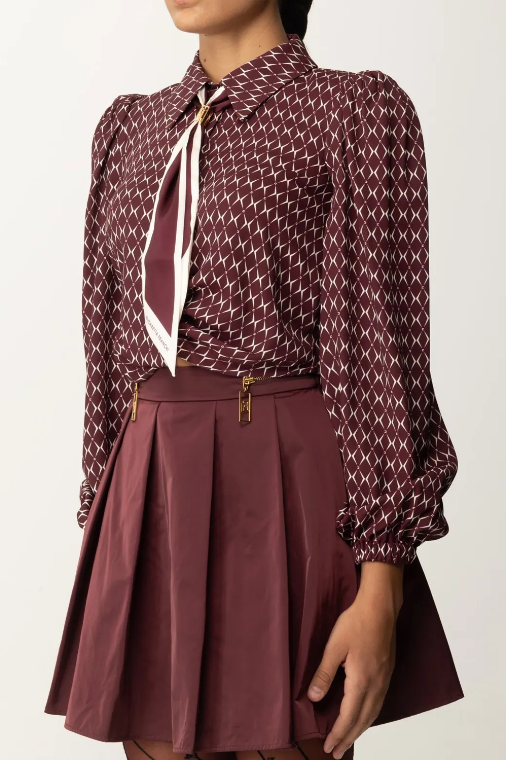 Donna Elisabetta Franchi Camicia Corta In Georgette con Foulard