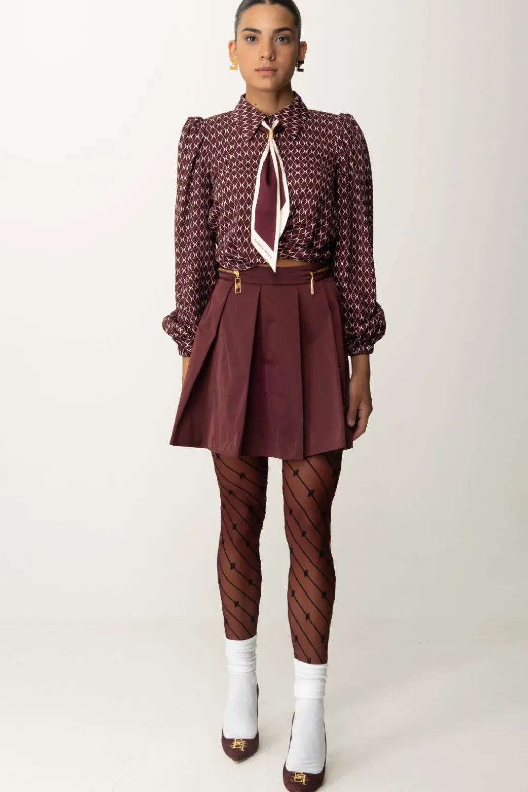 Donna Elisabetta Franchi Camicia Corta In Georgette con Foulard