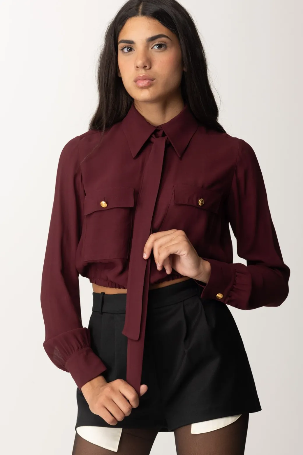Donna Elisabetta Franchi Camicia Crop Georgette con Foulard