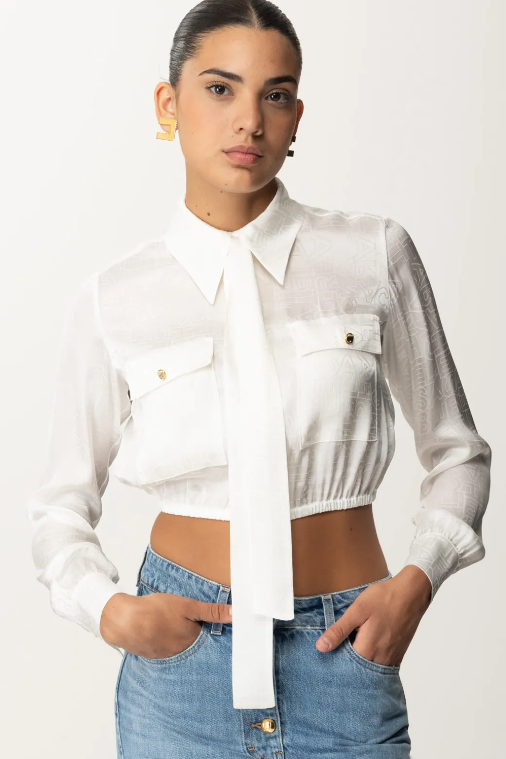 Donna Elisabetta Franchi Camicia Crop In Raso Jacquard