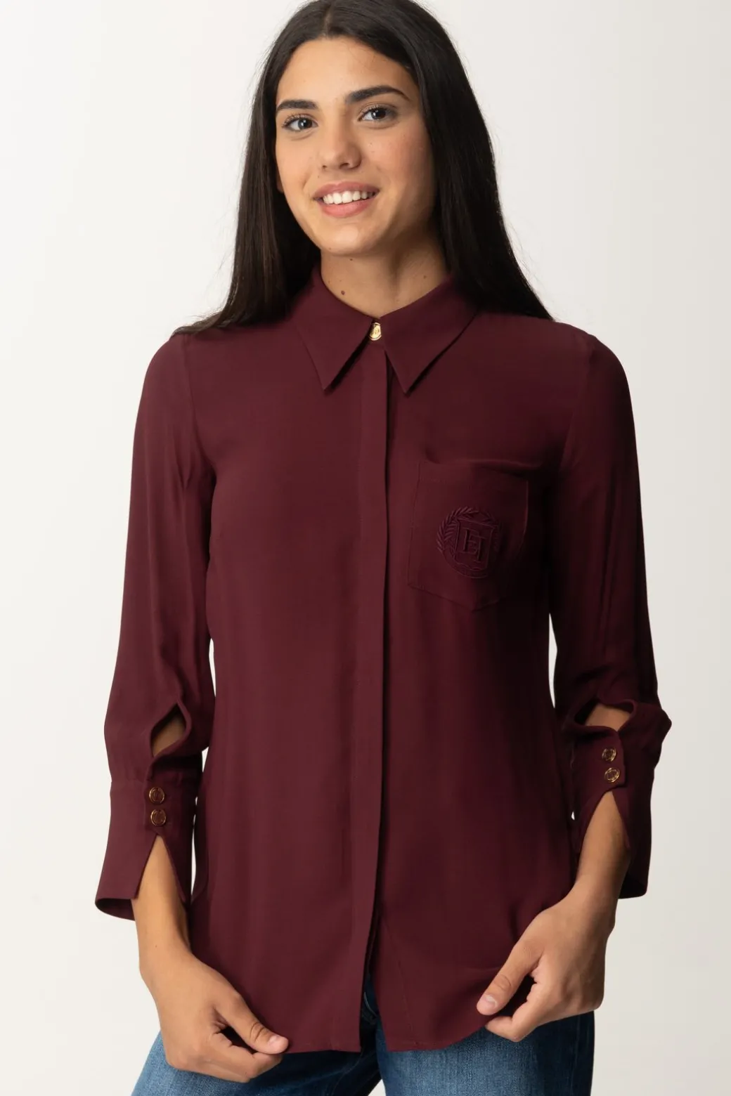 Donna Elisabetta Franchi Camicia In Georgette con Ricamo Logo