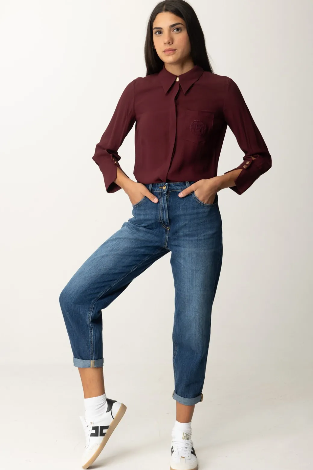 Donna Elisabetta Franchi Camicia In Georgette con Ricamo Logo