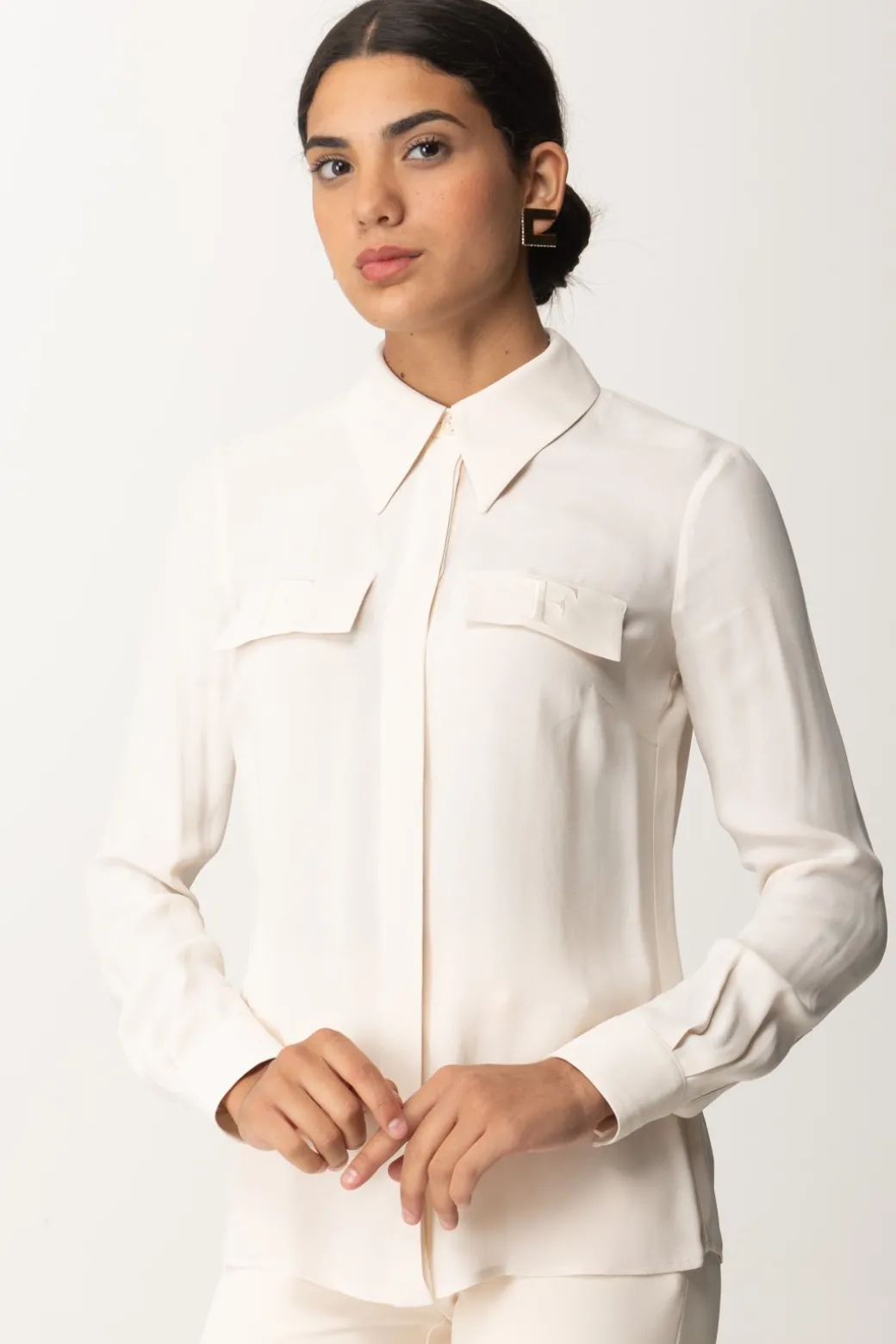 Donna Elisabetta Franchi Camicia In Georgette con Tasche Ricamate