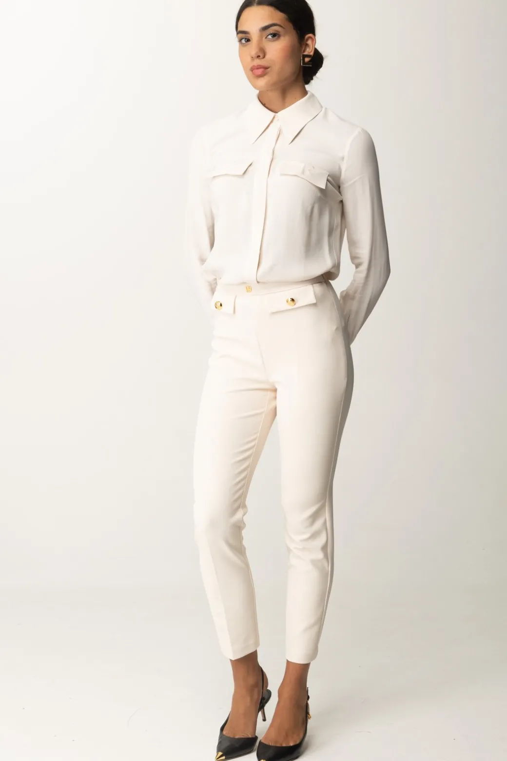 Donna Elisabetta Franchi Camicia In Georgette con Tasche Ricamate
