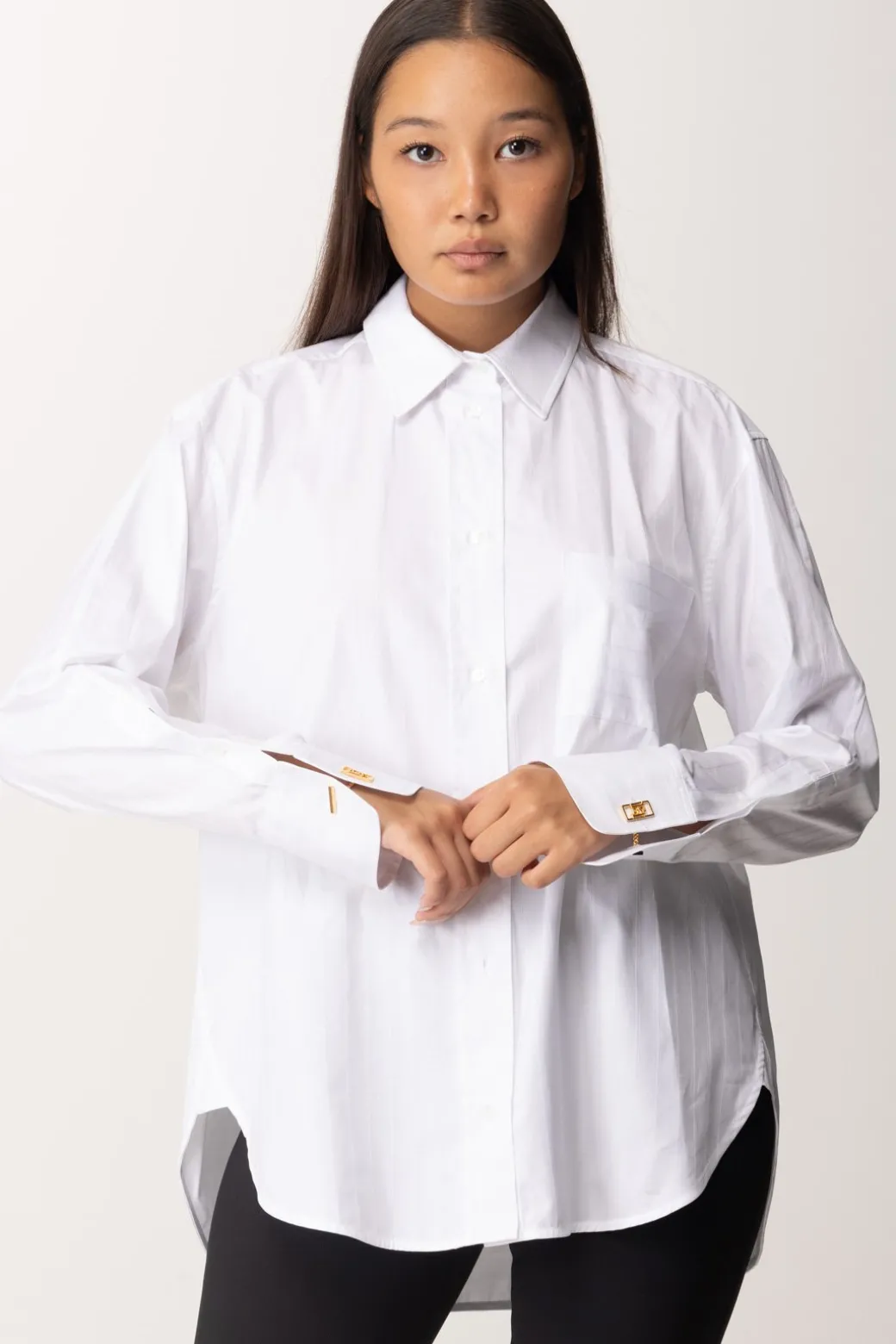Donna Elisabetta Franchi Camicia In Popeline Rigato con Gemelli