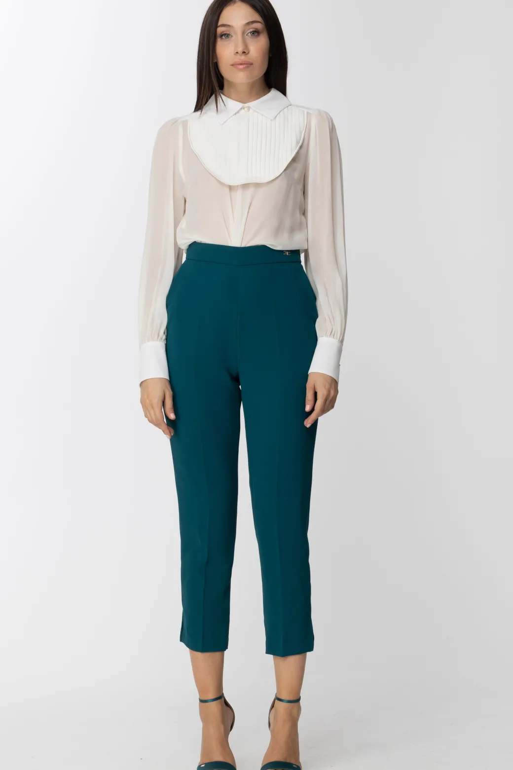 Donna Elisabetta Franchi Camicia In Seta con Plastron Plisstettato