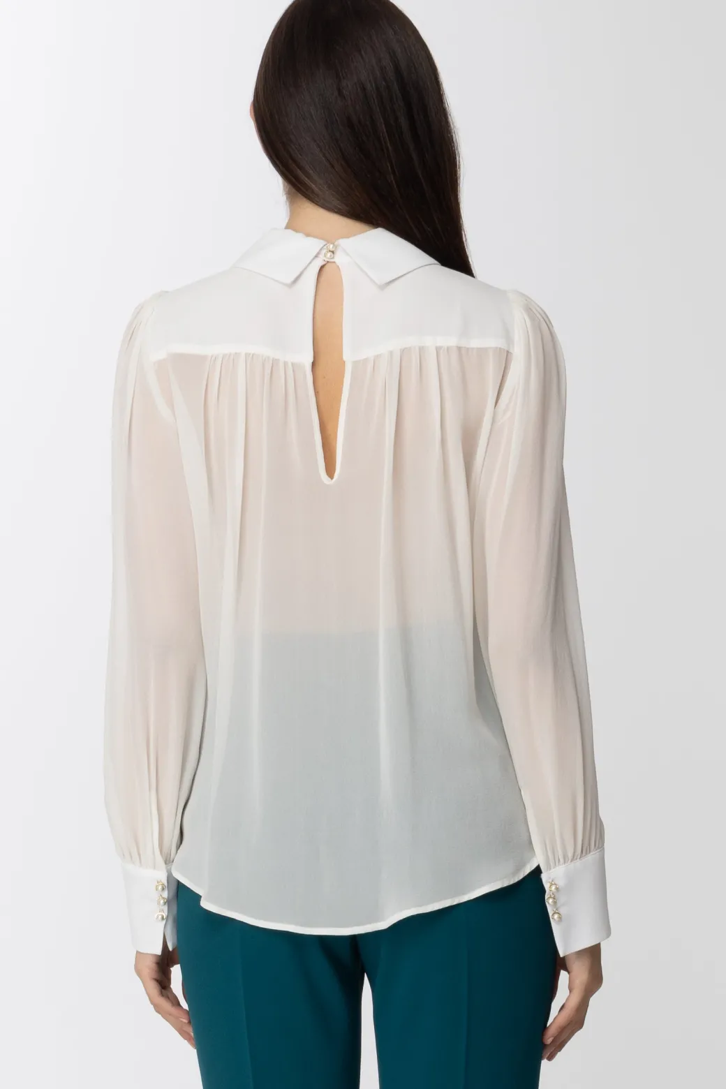 Donna Elisabetta Franchi Camicia In Seta con Plastron Plisstettato