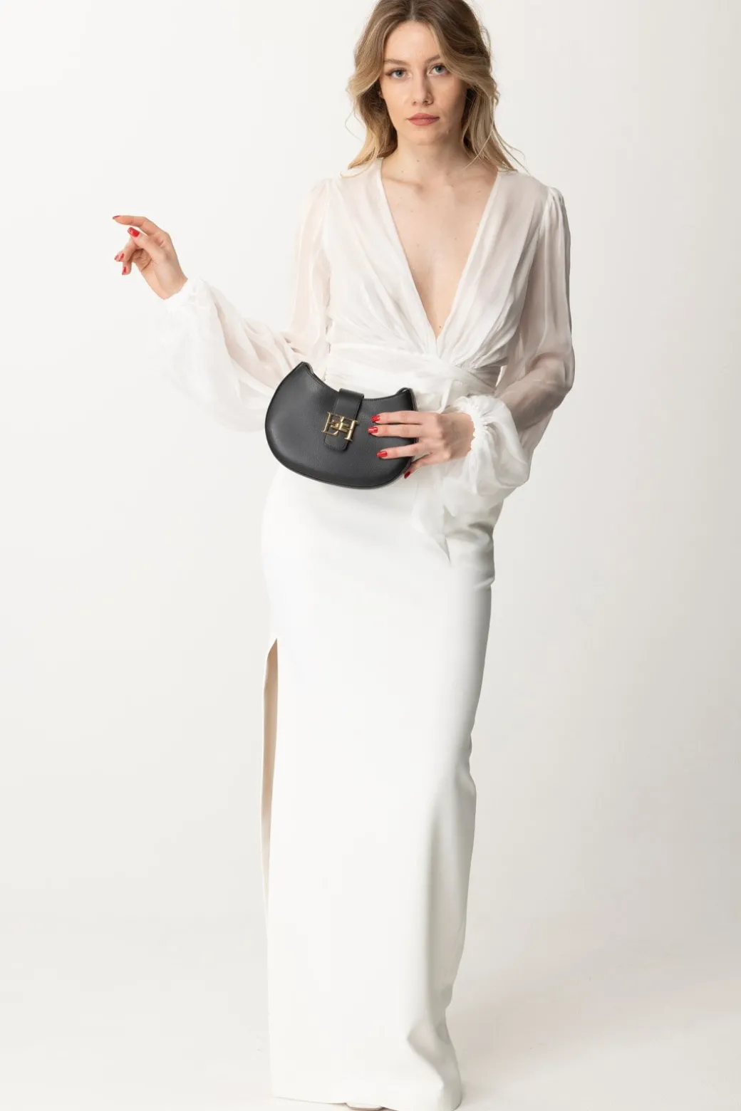 Donna Elisabetta Franchi Camicia In Voile Di Seta con Maniche Arricciate