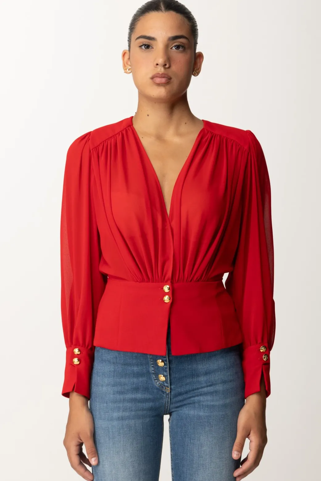 Donna Elisabetta Franchi Camicia Morbida In Georgette con Baschina