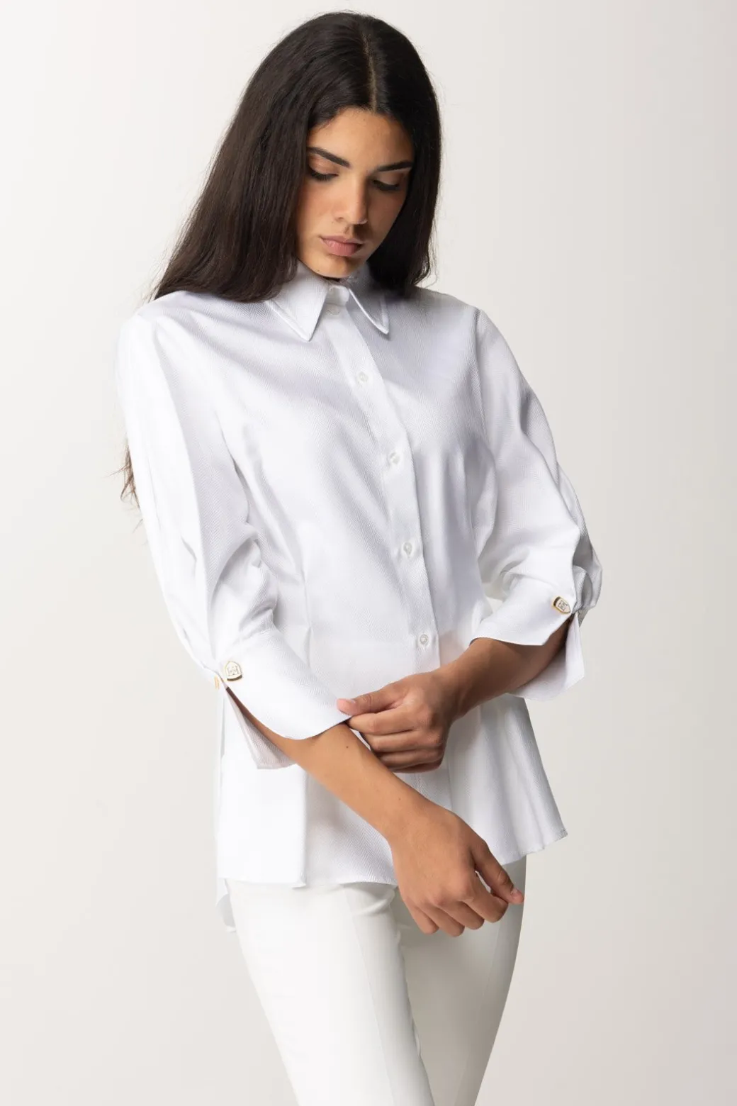 Donna Elisabetta Franchi Camicia Sfiancata In Popeline con Pinces
