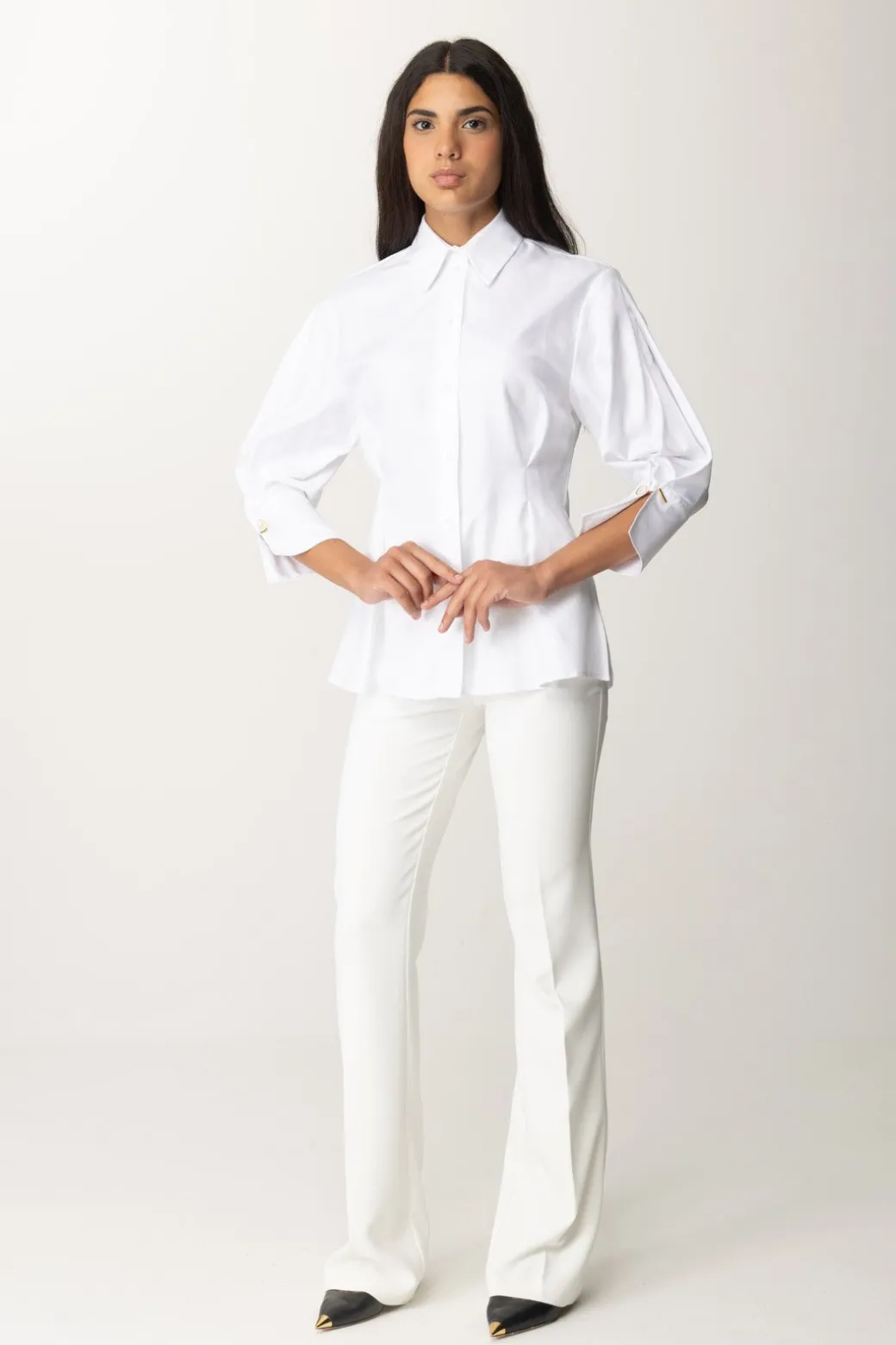 Donna Elisabetta Franchi Camicia Sfiancata In Popeline con Pinces