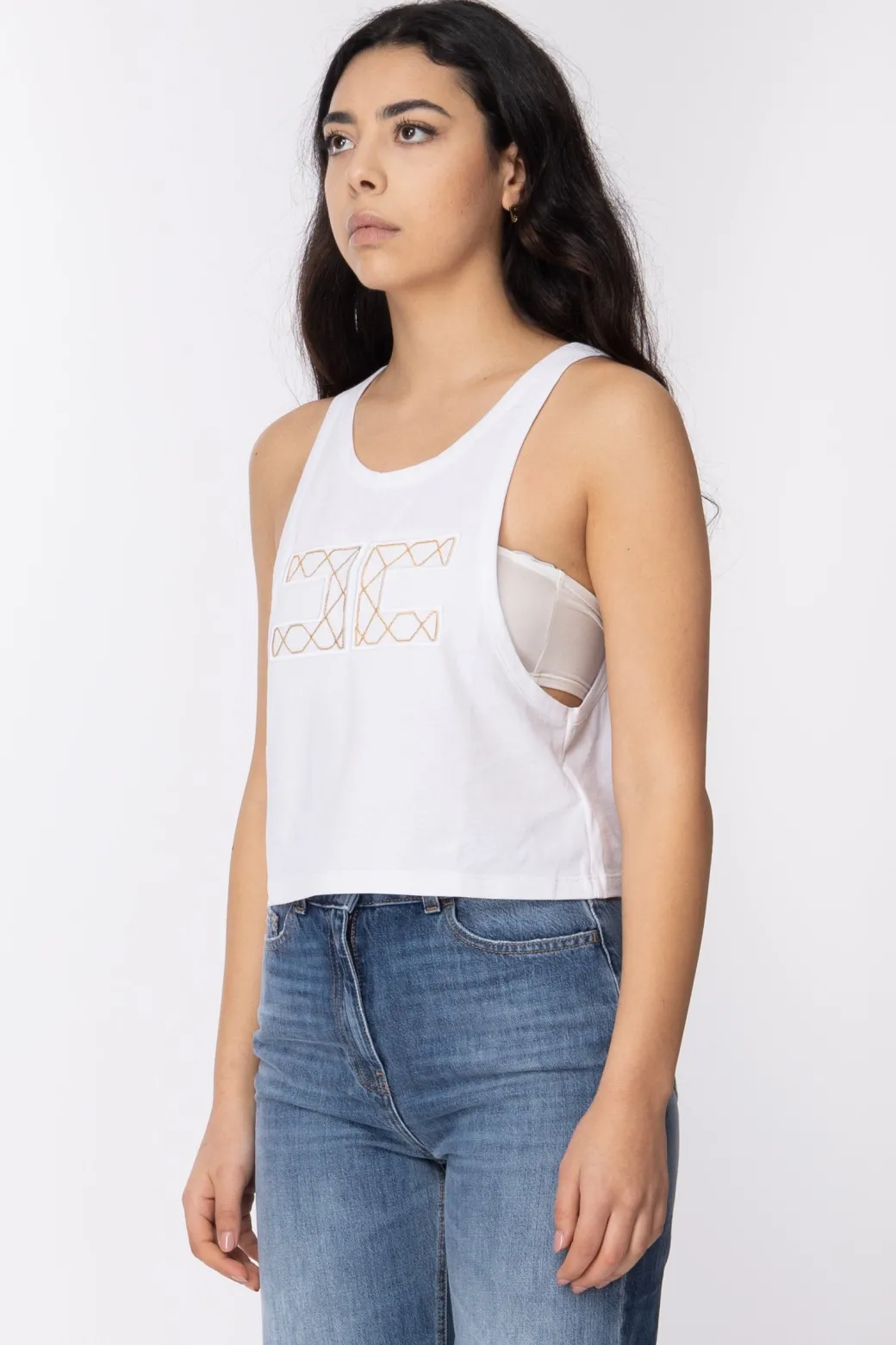 Donna Elisabetta Franchi Canotta con Logo Ricamato