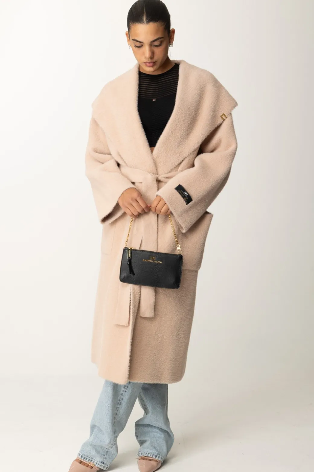 Donna Elisabetta Franchi Cappotto Vestaglia con Cintura