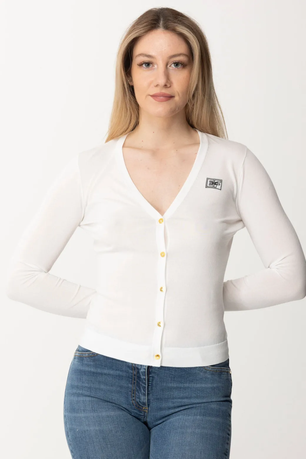 Donna Elisabetta Franchi Cardigan con Logo e Bottoni