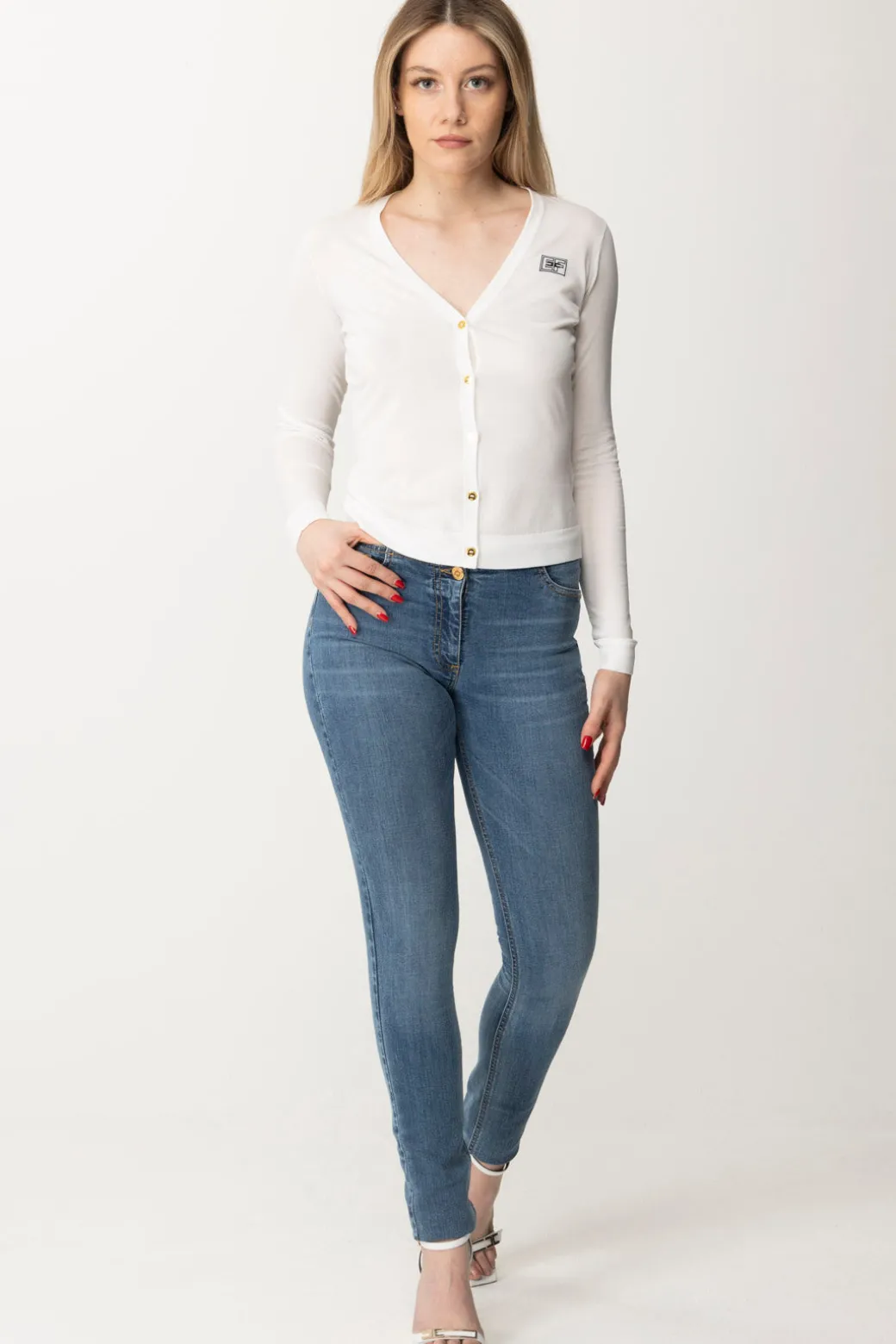 Donna Elisabetta Franchi Cardigan con Logo e Bottoni