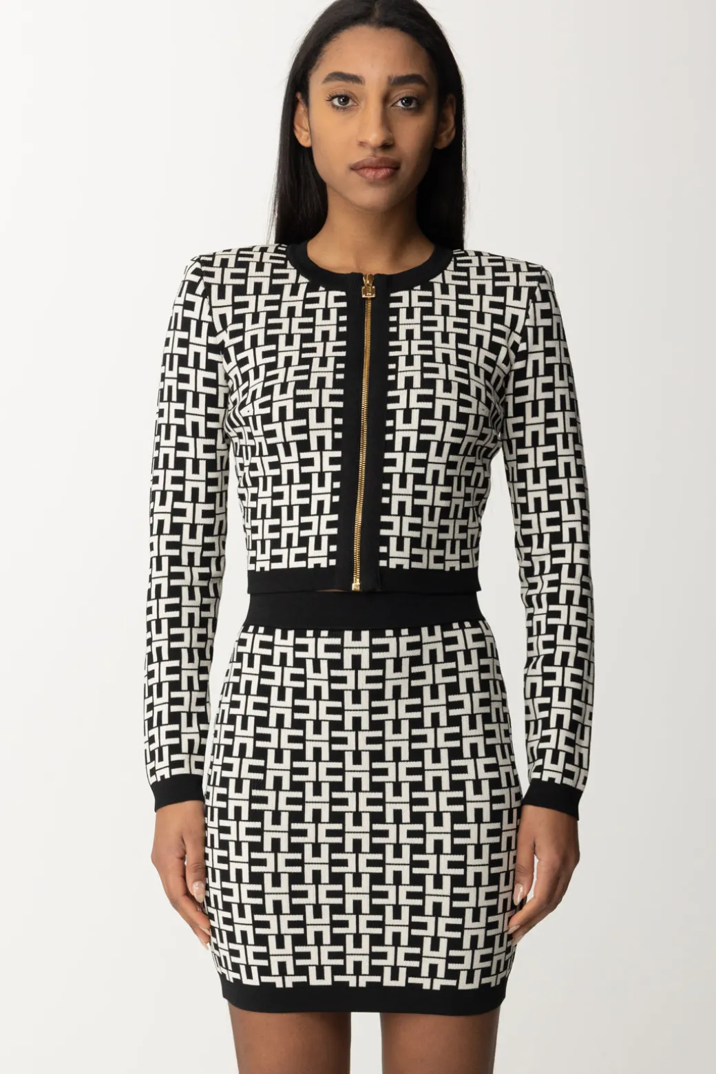 Donna Elisabetta Franchi Cardigan Corto In Viscosa Stampa Logo