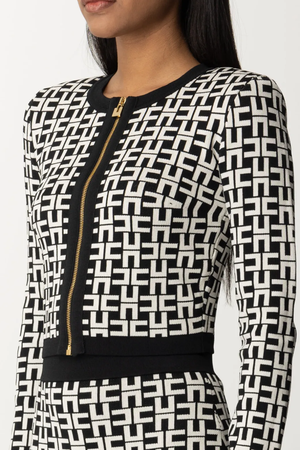 Donna Elisabetta Franchi Cardigan Corto In Viscosa Stampa Logo