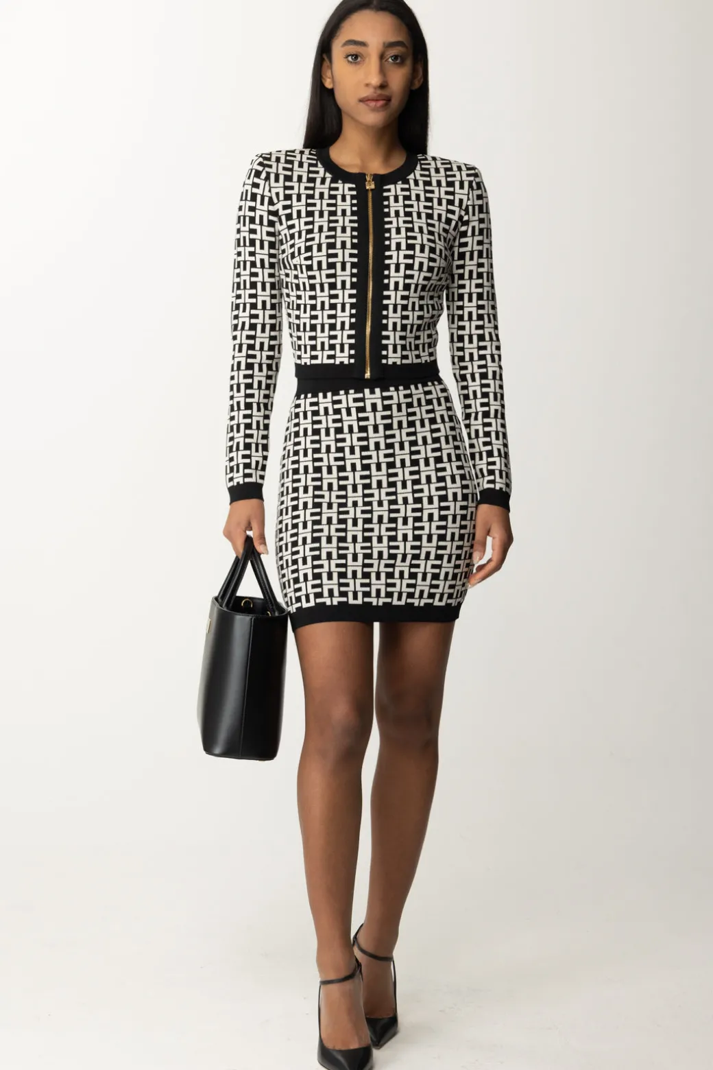 Donna Elisabetta Franchi Cardigan Corto In Viscosa Stampa Logo
