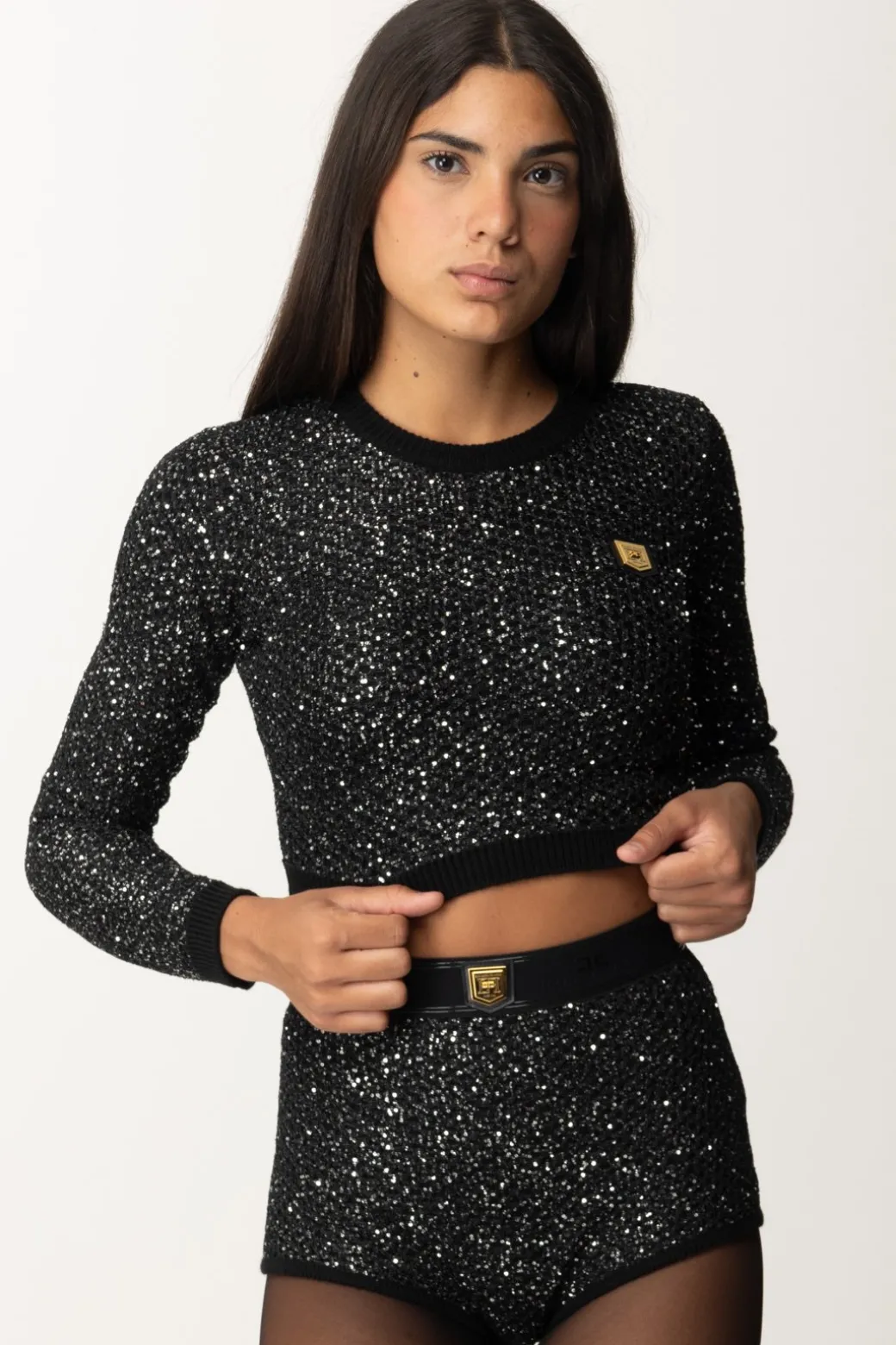 Donna Elisabetta Franchi Crop Top In Lana con Paillettes