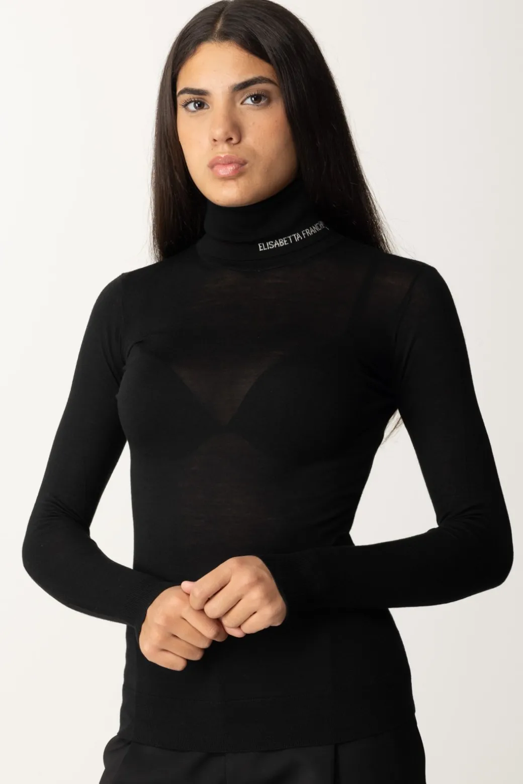 Donna Elisabetta Franchi Dolcevita In Lana Merino con Logo Lettering