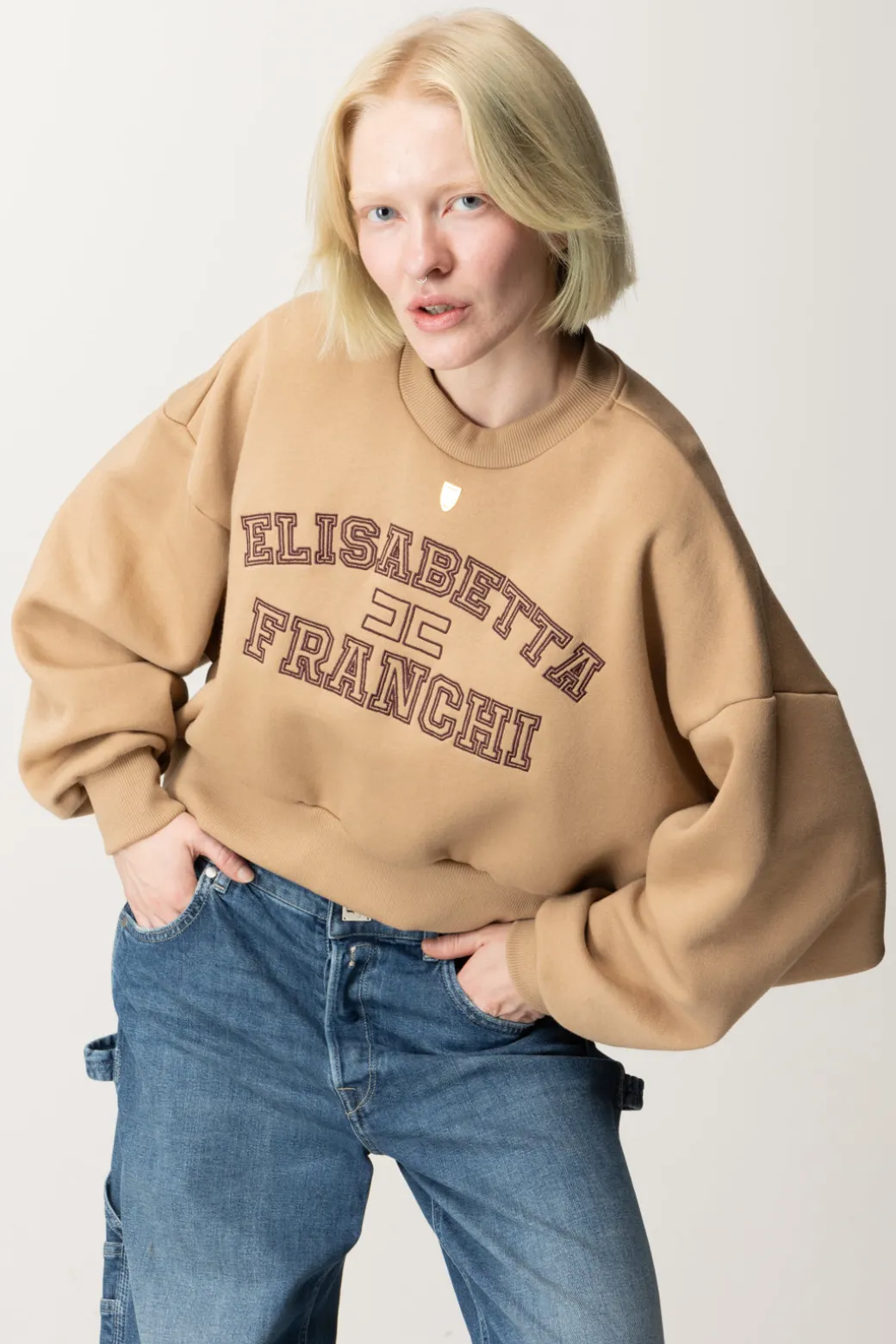 Donna Elisabetta Franchi Felpa Cropped con Logo College