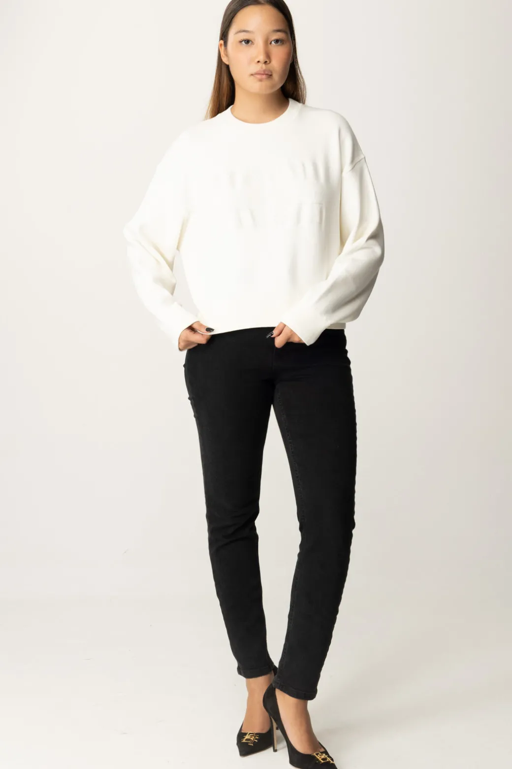 Donna Elisabetta Franchi Felpa Cropped con Ricamo Logo