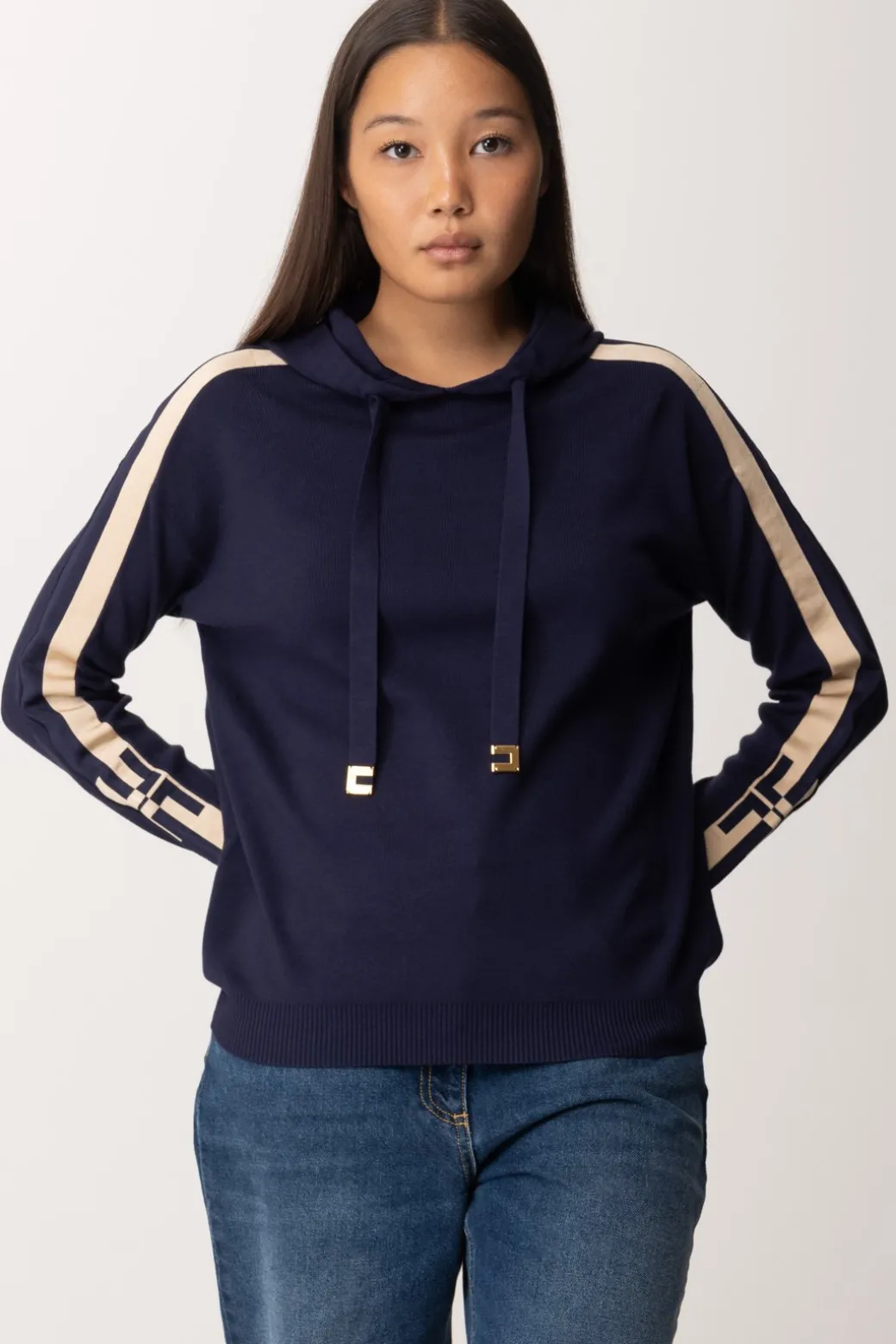 Donna Elisabetta Franchi Felpa Tricot con Bande e Logo