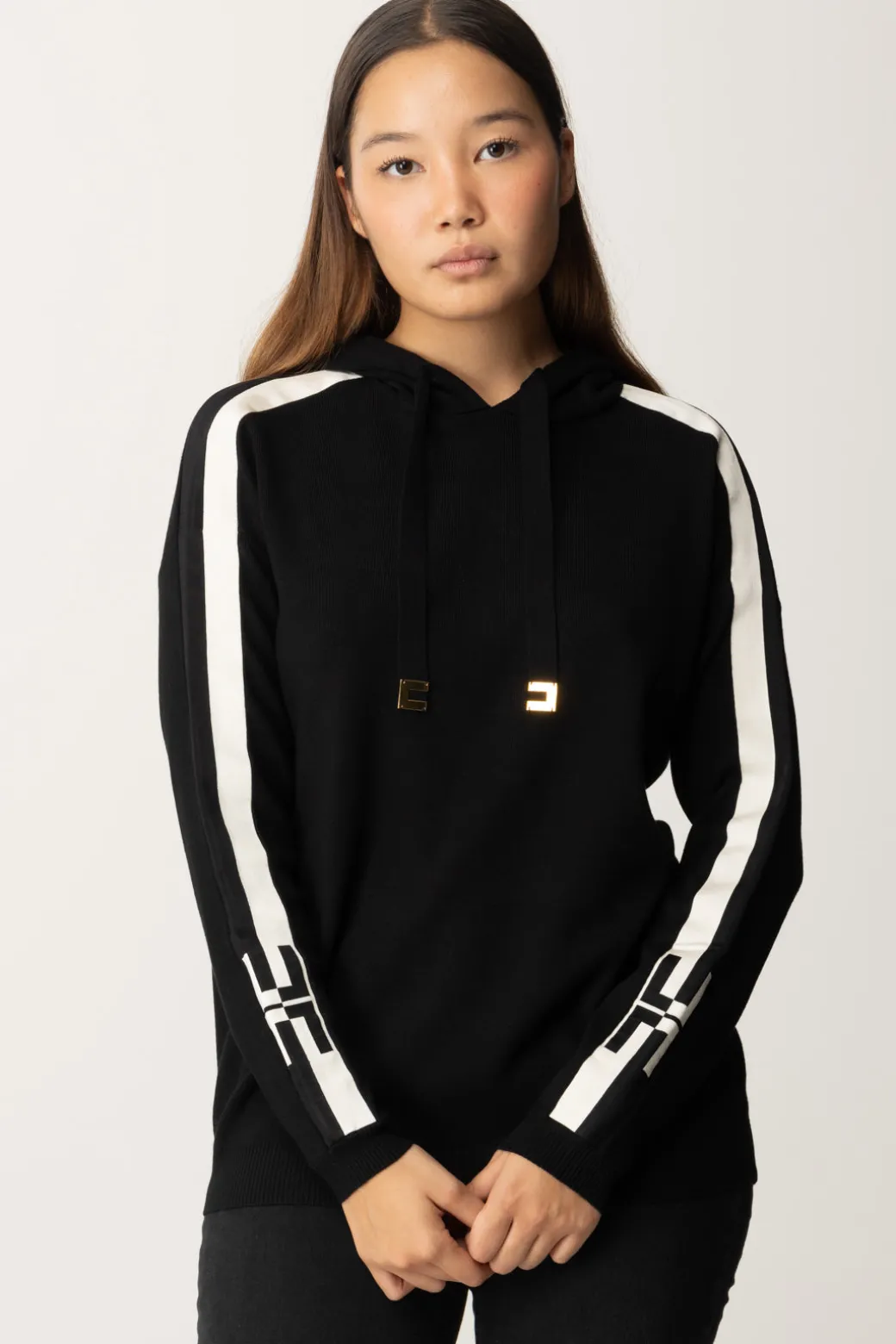 Donna Elisabetta Franchi Felpa Tricot con Bande e Logo