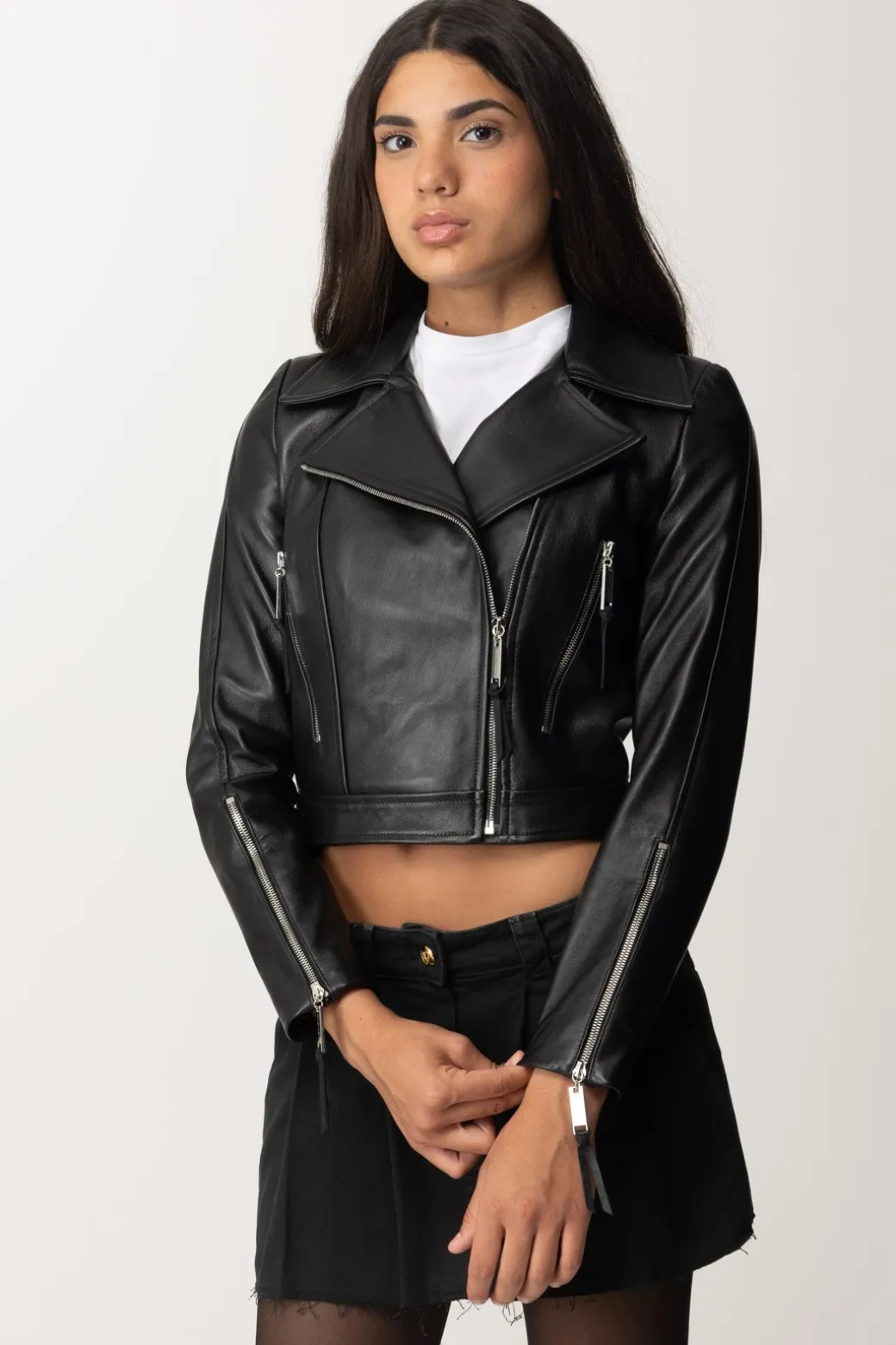Donna Elisabetta Franchi Giacca Biker In Vera Pelle