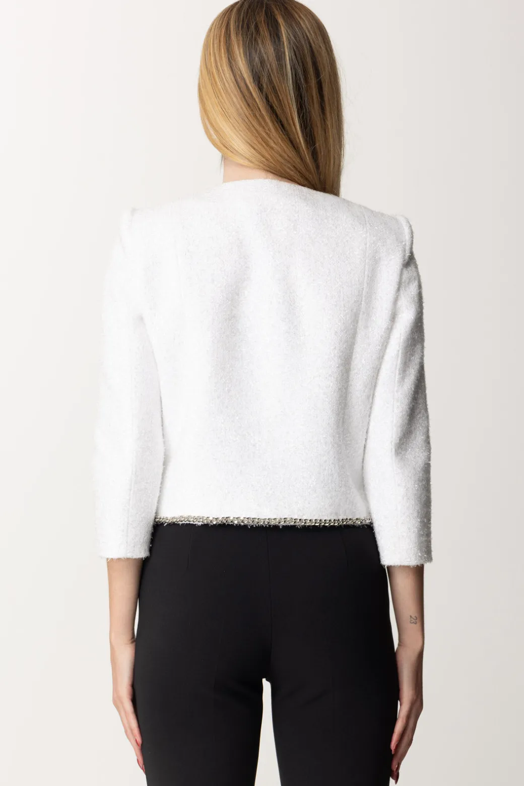 Donna Elisabetta Franchi Giacca Corta In Tweed Lurex con Charms
