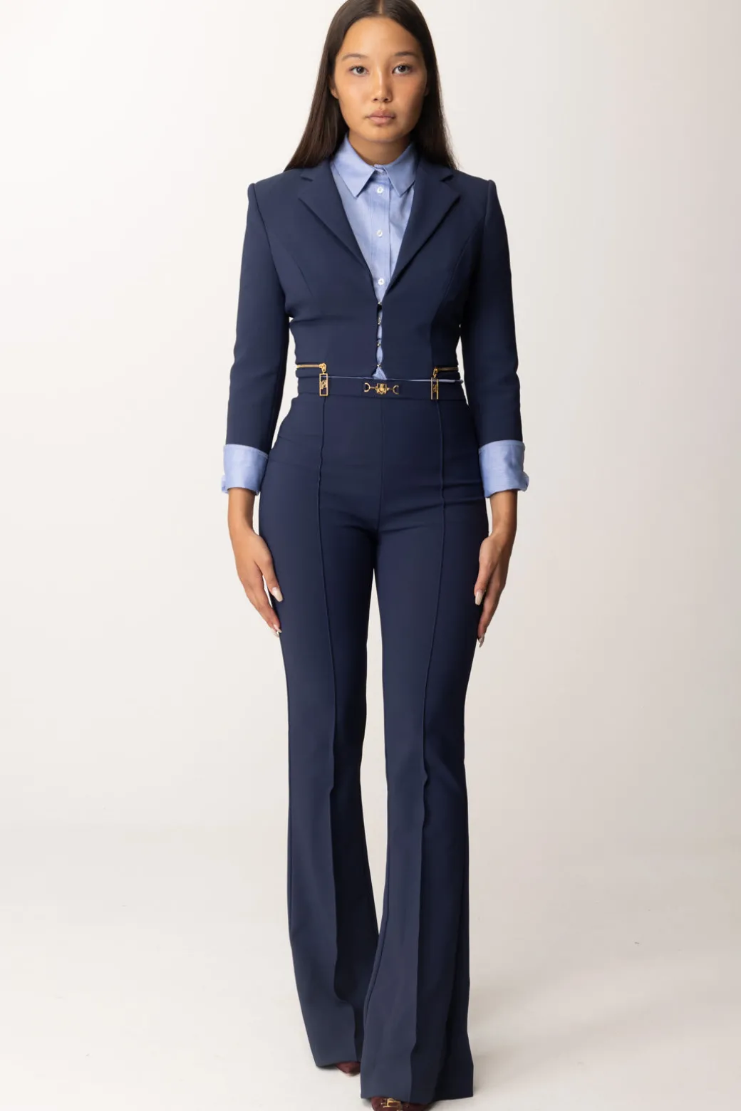 Donna Elisabetta Franchi Giacca Crop con Zip e Maniche a Tre Quarti