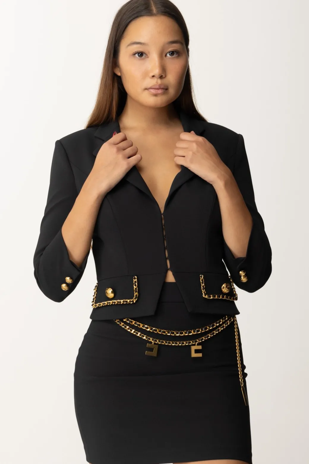 Donna Elisabetta Franchi Giacca Cropped In Crêpe Stretch con Catena