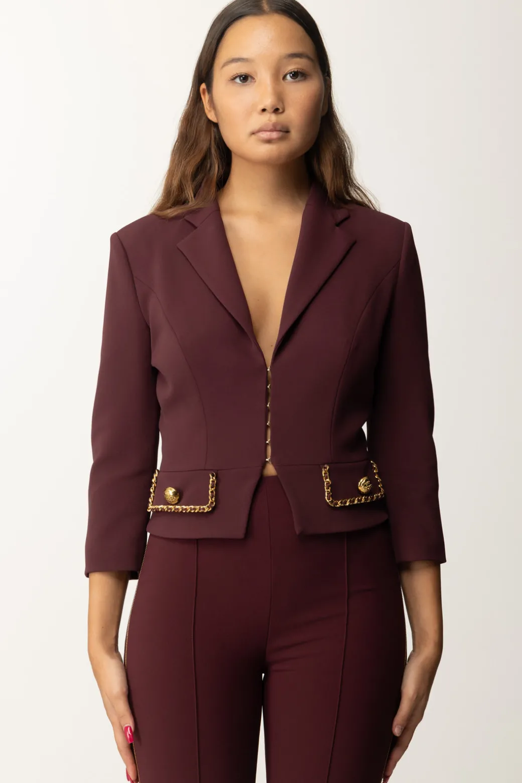 Donna Elisabetta Franchi Giacca Cropped In Crêpe Stretch con Catena