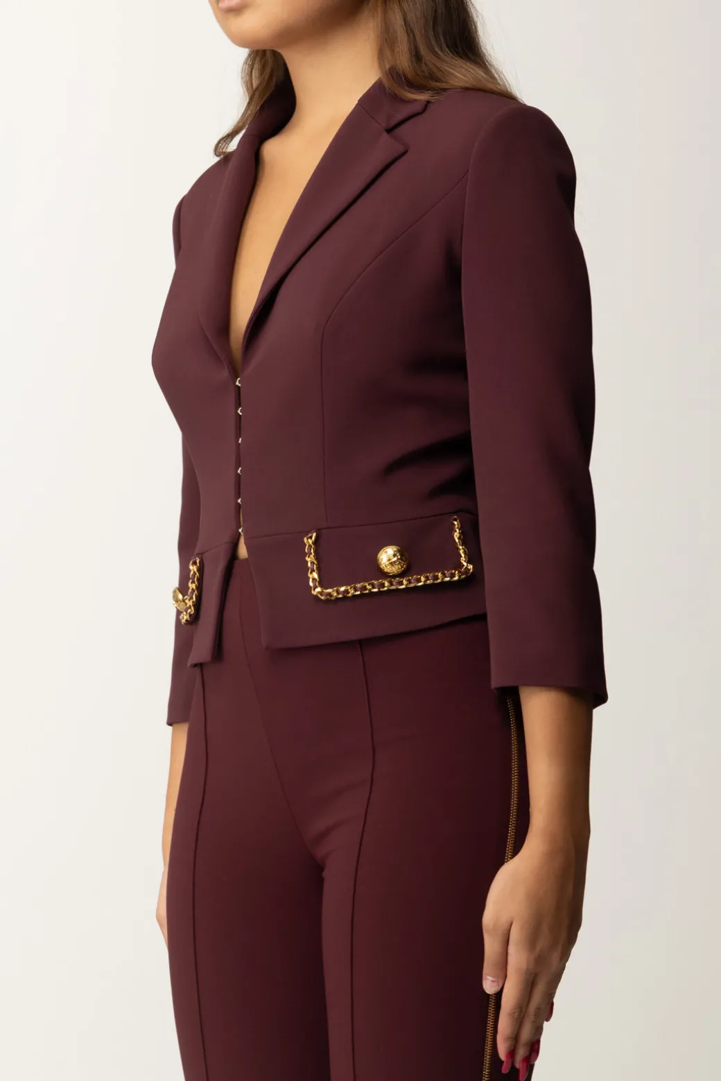 Donna Elisabetta Franchi Giacca Cropped In Crêpe Stretch con Catena