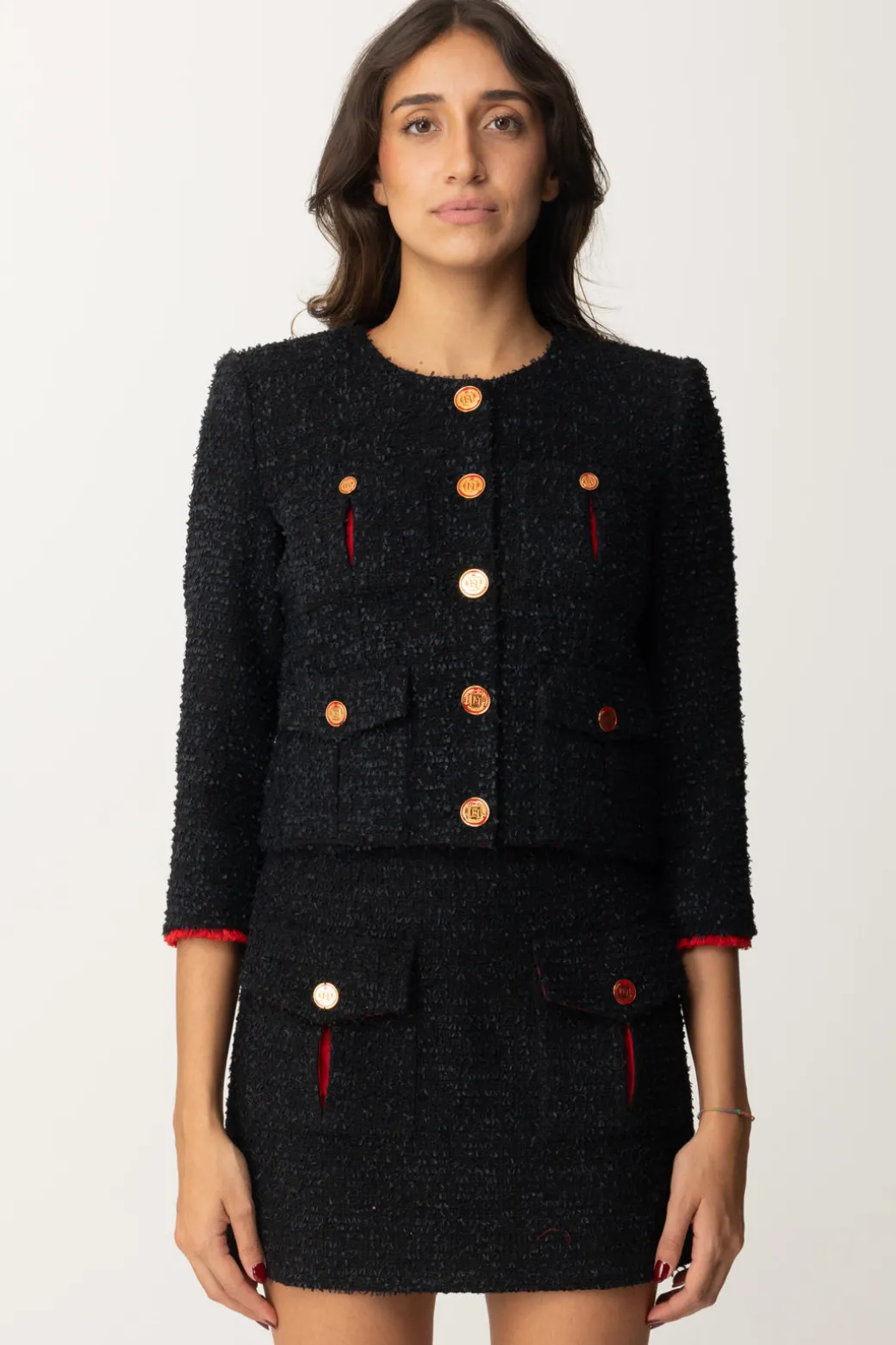 Donna Elisabetta Franchi Giacca Cropped In Tweed con Tasche