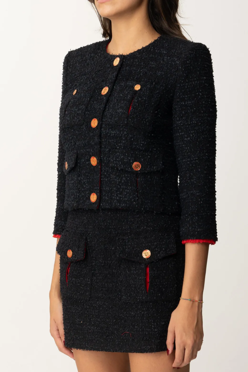 Donna Elisabetta Franchi Giacca Cropped In Tweed con Tasche