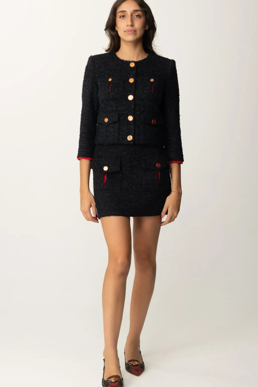 Donna Elisabetta Franchi Giacca Cropped In Tweed con Tasche