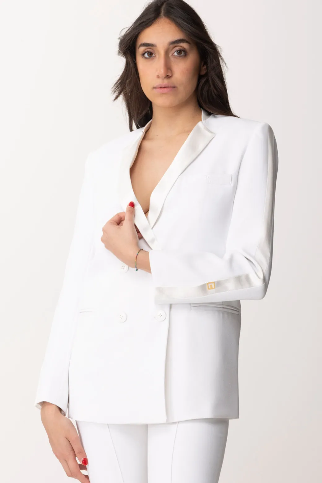Donna Elisabetta Franchi Giacca Doppiopetto con Revers In Raso